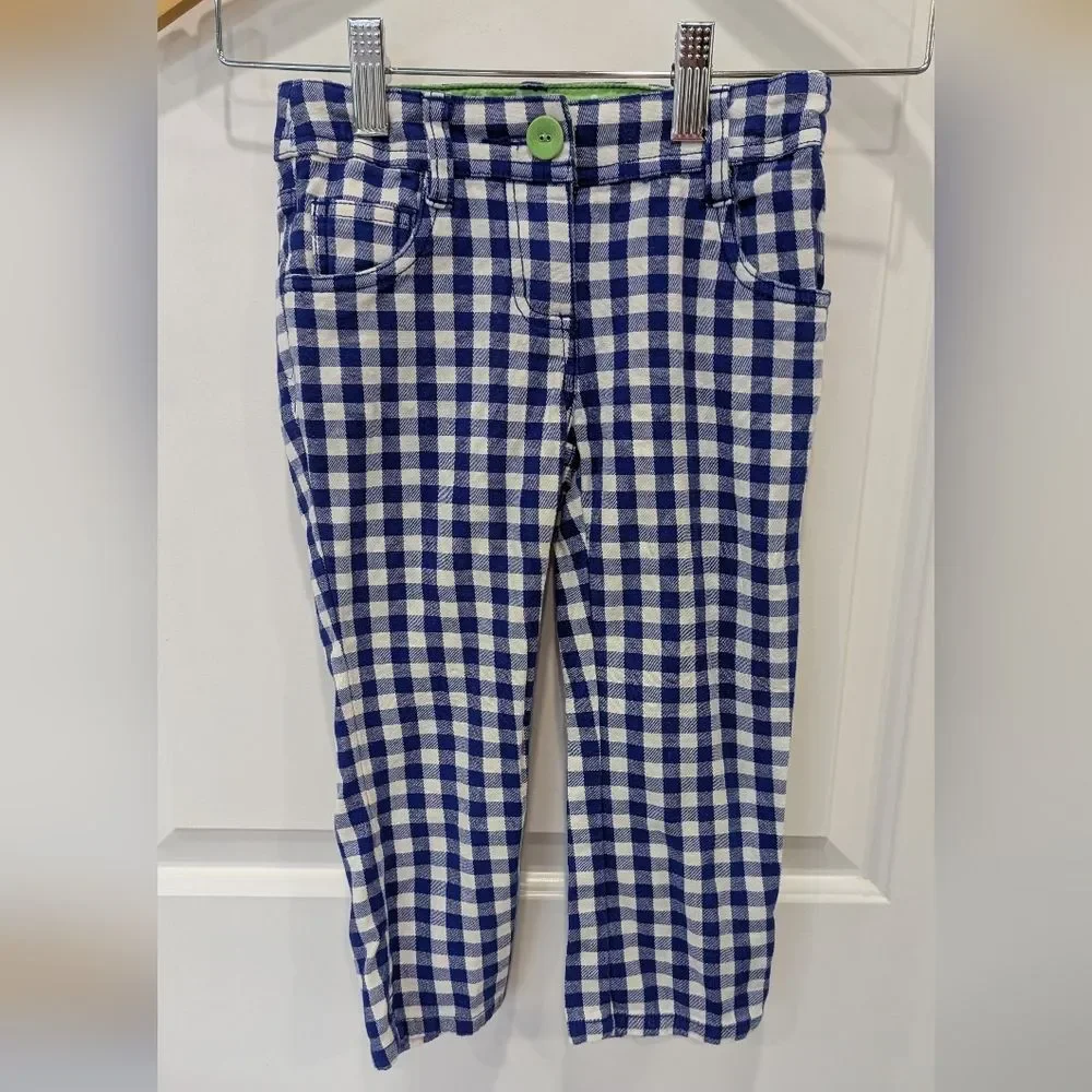 Mini Boden Blue White Gingham Checkered Capri Pants Shorts Kids Girls Size 6